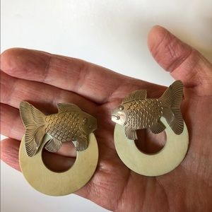 Silver Fish Earrings Lightweight Balsa Type Wood